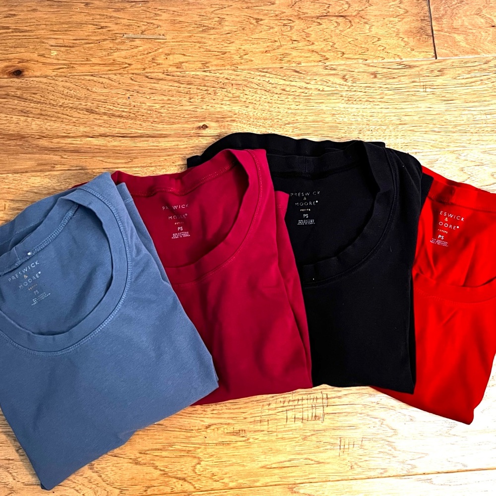 Preswick & Moore 3/4 Sleeve Tops - Set of 4 (Blue, Burgundy, Black, Red)